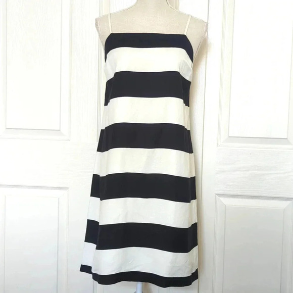 Cece Black and White Linen Blend Stripe Spaghetti strap Dress - Picture 4 of 10